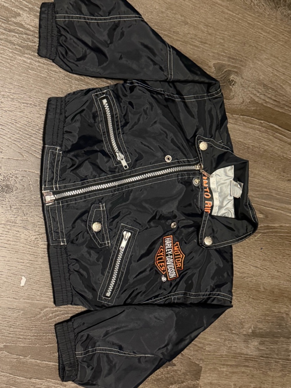 Harley-Davidson Black Boys' Logo Zip Bomber Jacket with Orange Patch